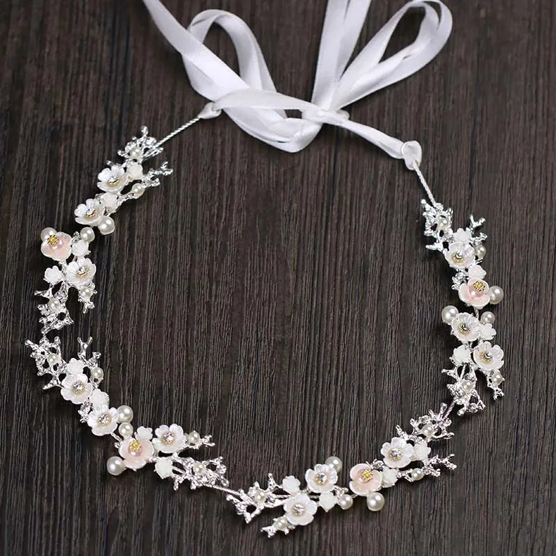 Pearl Rhinestone White Flower Headband Women Wedding Hair Accessories For Women Bride Tiara Headband Hair Jewelry Hairband