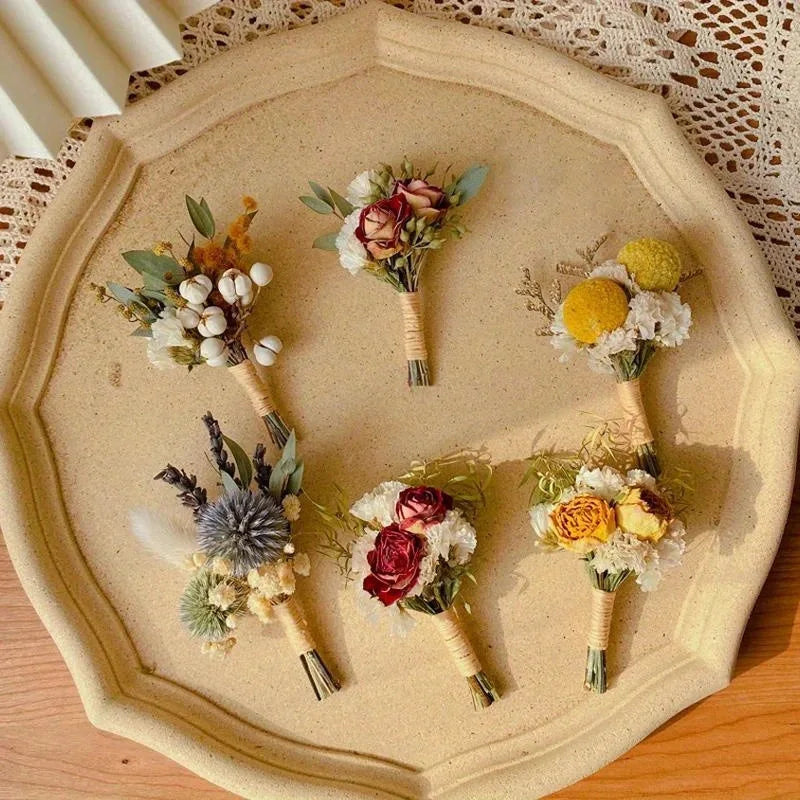 6pcs Mini Dried Flower Bouquet Bohemian Wedding Pampas Rabbit Tail Grass Bridesmaid Flowers Wedding Party Decoration Home Decor