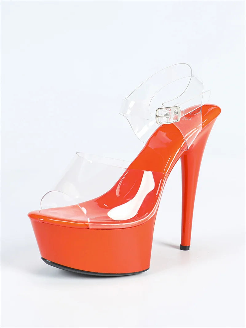 Liyke PVC Transparent Sandals For Women Summer Fashion Open Toe Buckle Strap Platform High Heels Party Stripper Pole Dance Shoes