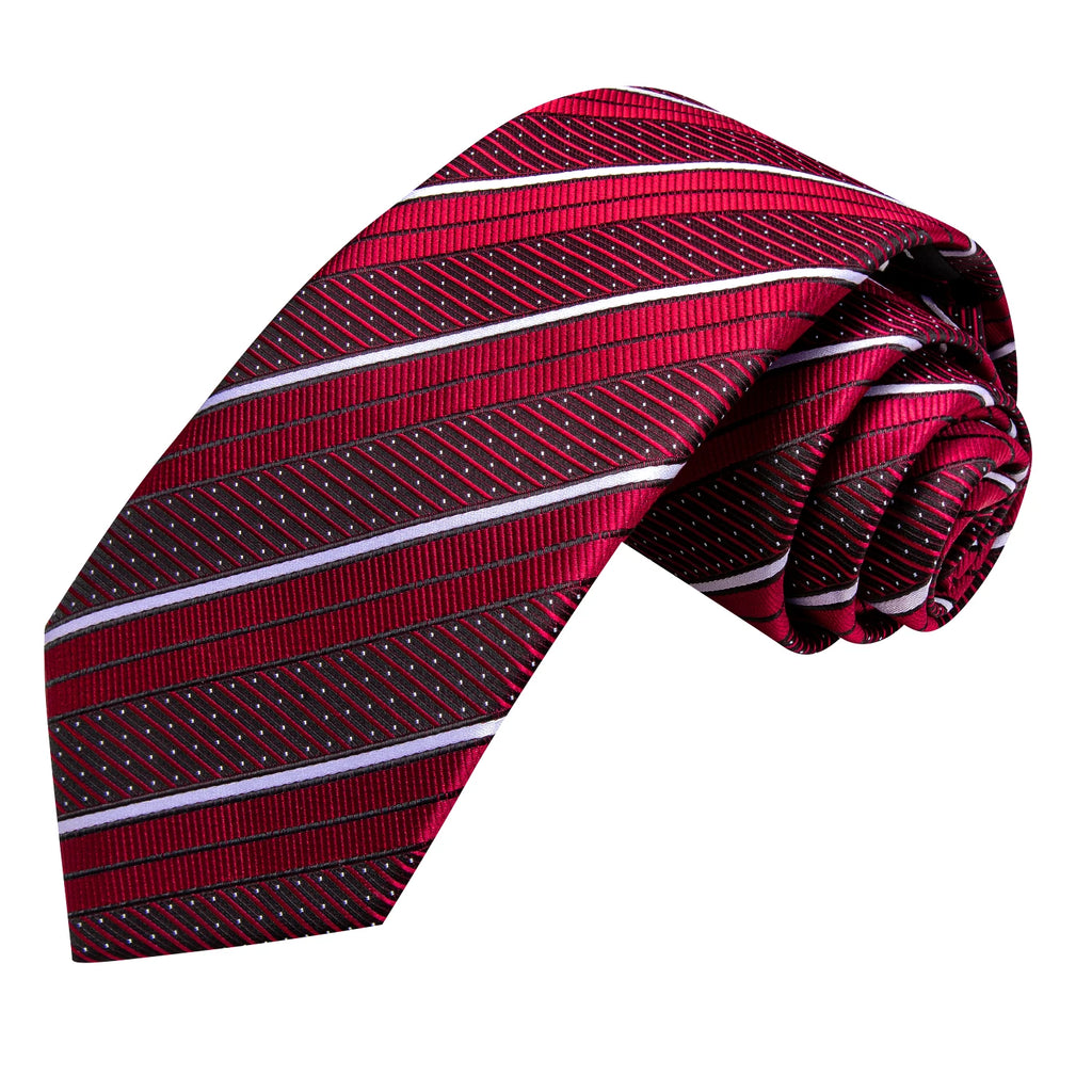 Hi-Tie Striped Burgundy Blue Black Men Elegant Necktie Handkerchief Cufflinks 3PCS Set Fashion Classic Silk Luxury Tie for Man