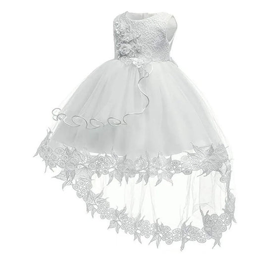 Baby First Baptism Dresses Lace Long Tailing dress Girls Elegant Embroidery Wedding Party Gown Bridesmaid Kids Clothes 3 6 month