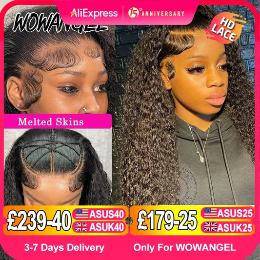 Wow Angel 250% HD Lace Frontal Wigs 13X6 Water Wave Wigs 13x4 Lace Frontal Wigs Pre Plucked Curly Wig Human Hair Wig For Woman