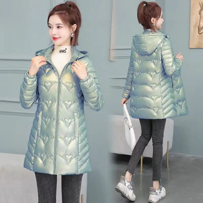 2023 New Winter Jacket Long Coats Women  Hooded Glossy DownCotton Jacket Warm Casual Parka Padded Cotton Coat Female