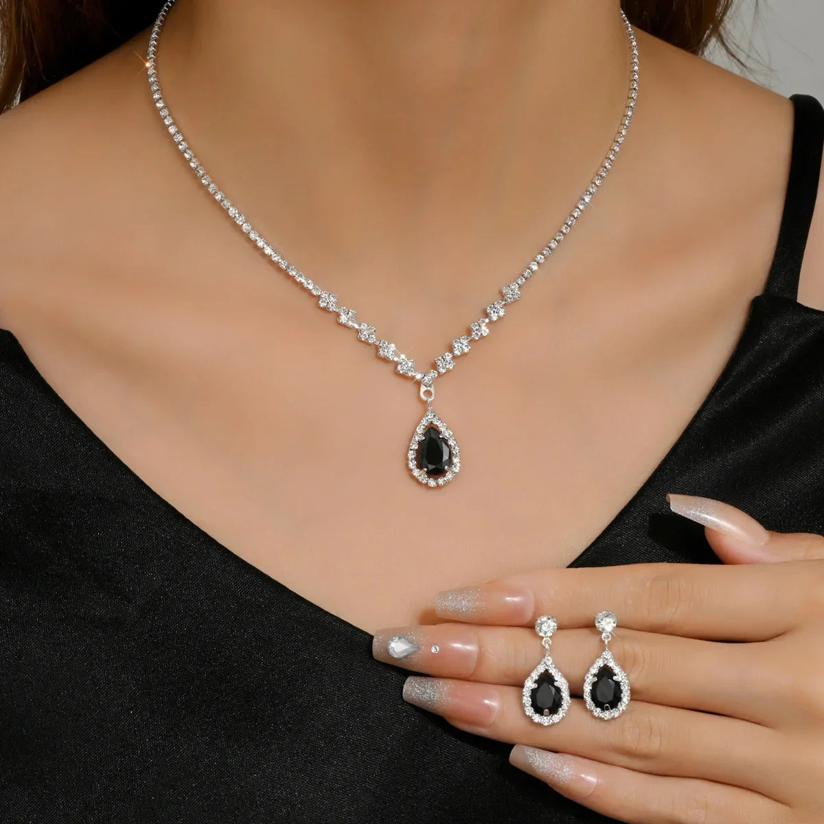 3PC  Jewelry Sets Wedding Season Women's Fashion Droplet Necklace and Earring Set Banquet Party Accessories