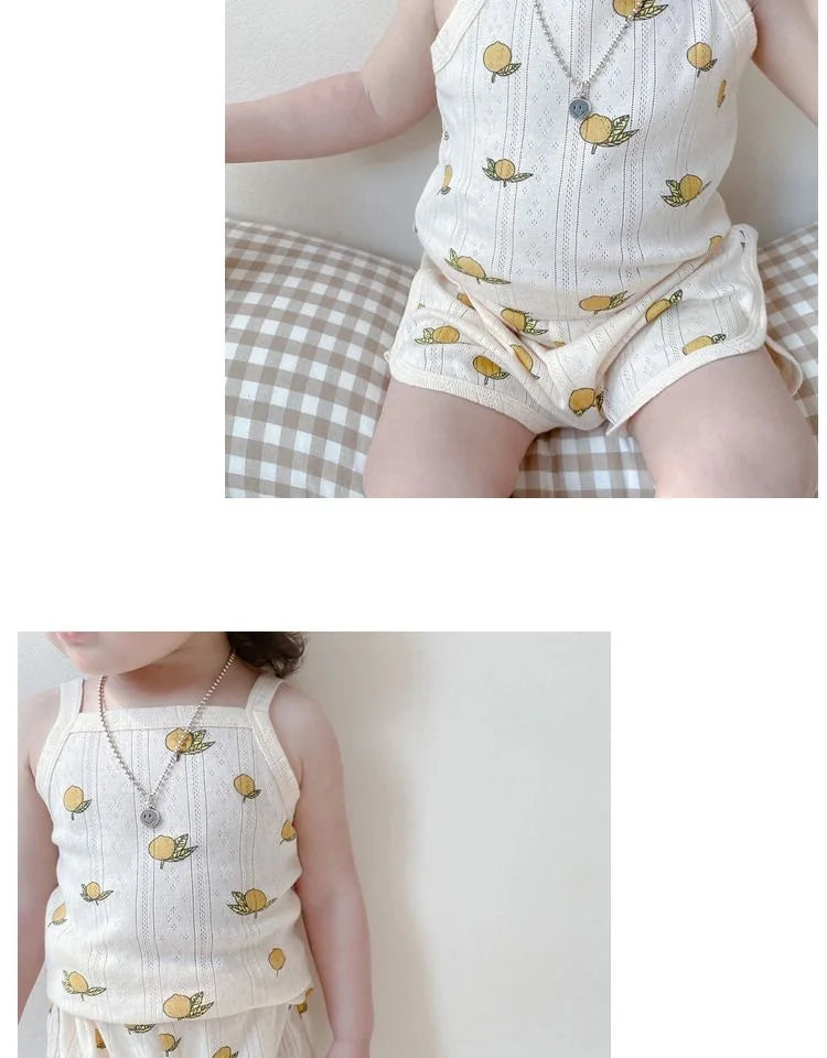 2024 Summer New Baby Sleeveless Tops And Tight Waist Shorts 2 Pieces Suit Girls Square Collar Clothing Set Kids Cotton Clothes