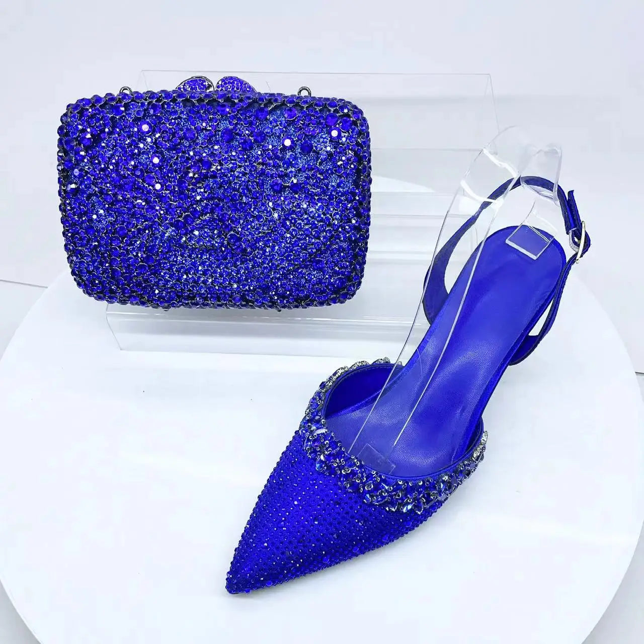 INSIGHTLINK Blue High Heels sandals and Bag Women Gems Dress Shoes Wedding stiletto Sandals Lady Bride high-heeled Stone Shoes