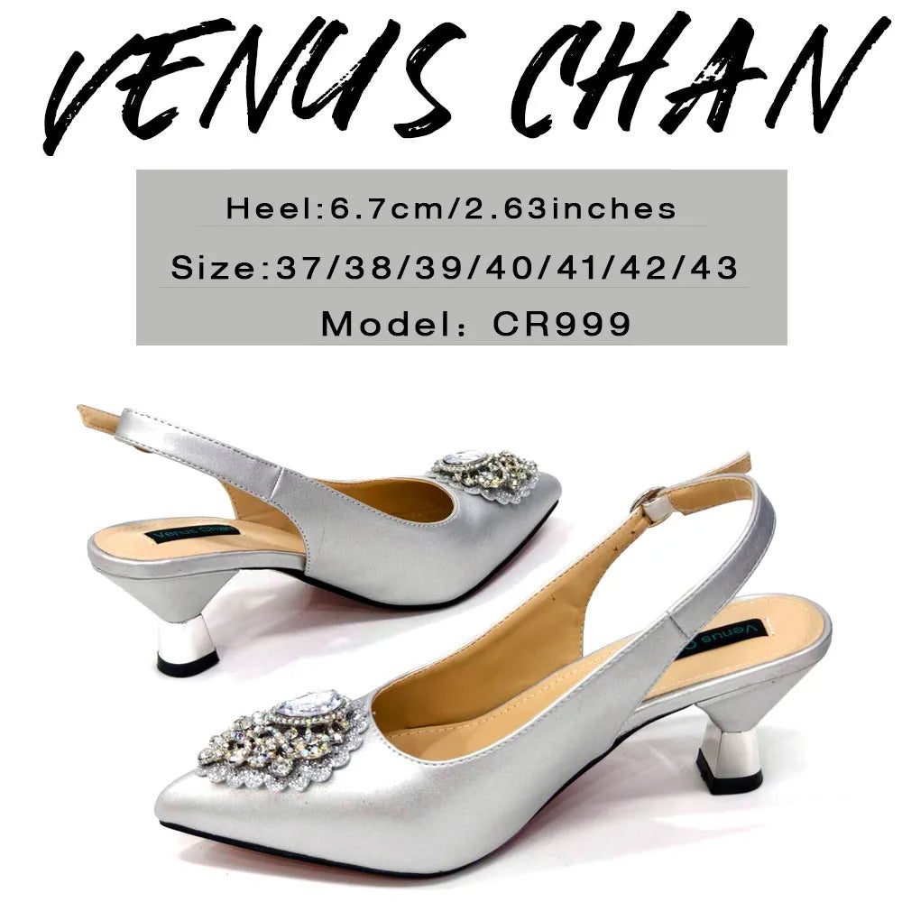 Italian 2024 Fashion Design Diamond Chain Full Diamond Bag And Pointed High Heels Noble And Generous Decoration Full Diamond