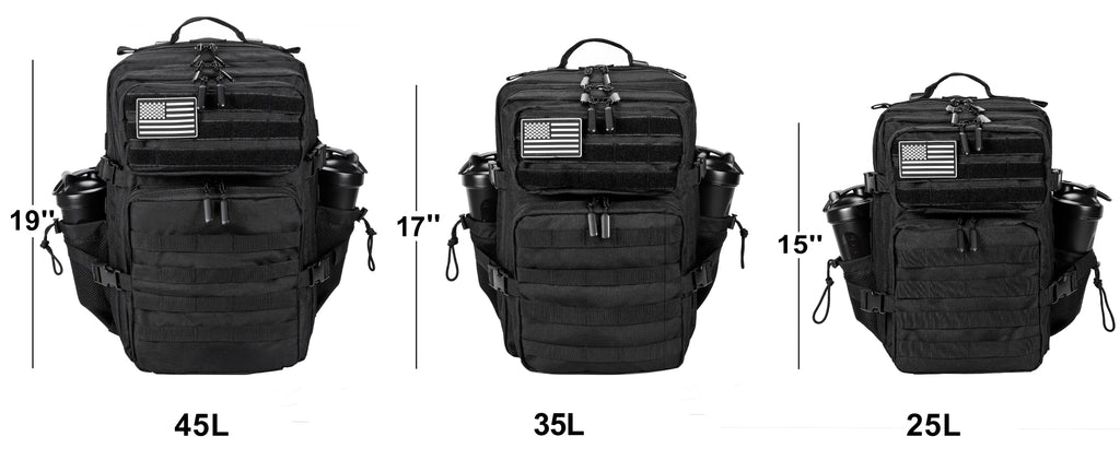 LHI 45L/35L/25L Tactical Backpack for Men and Women Waterproof Athlete Gym Outdoor Bag Travel Hiking Rucksack with Bottle Holder
