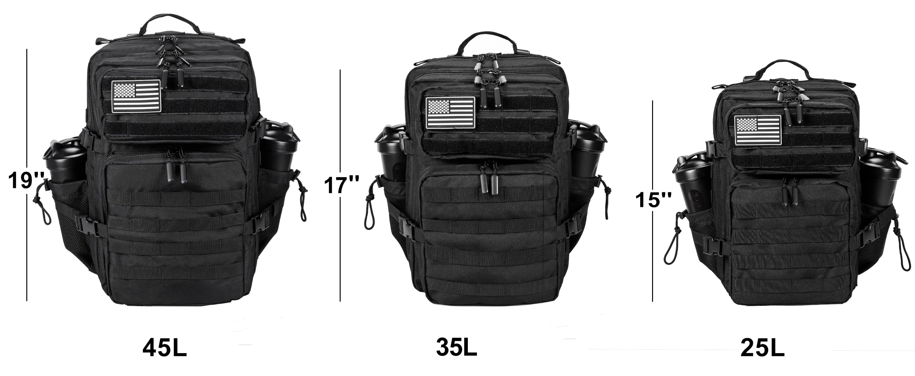 LHI 45L/35L/25L Tactical Backpack for Men and Women Waterproof Athlete Gym Outdoor Bag Travel Hiking Rucksack with Bottle Holder