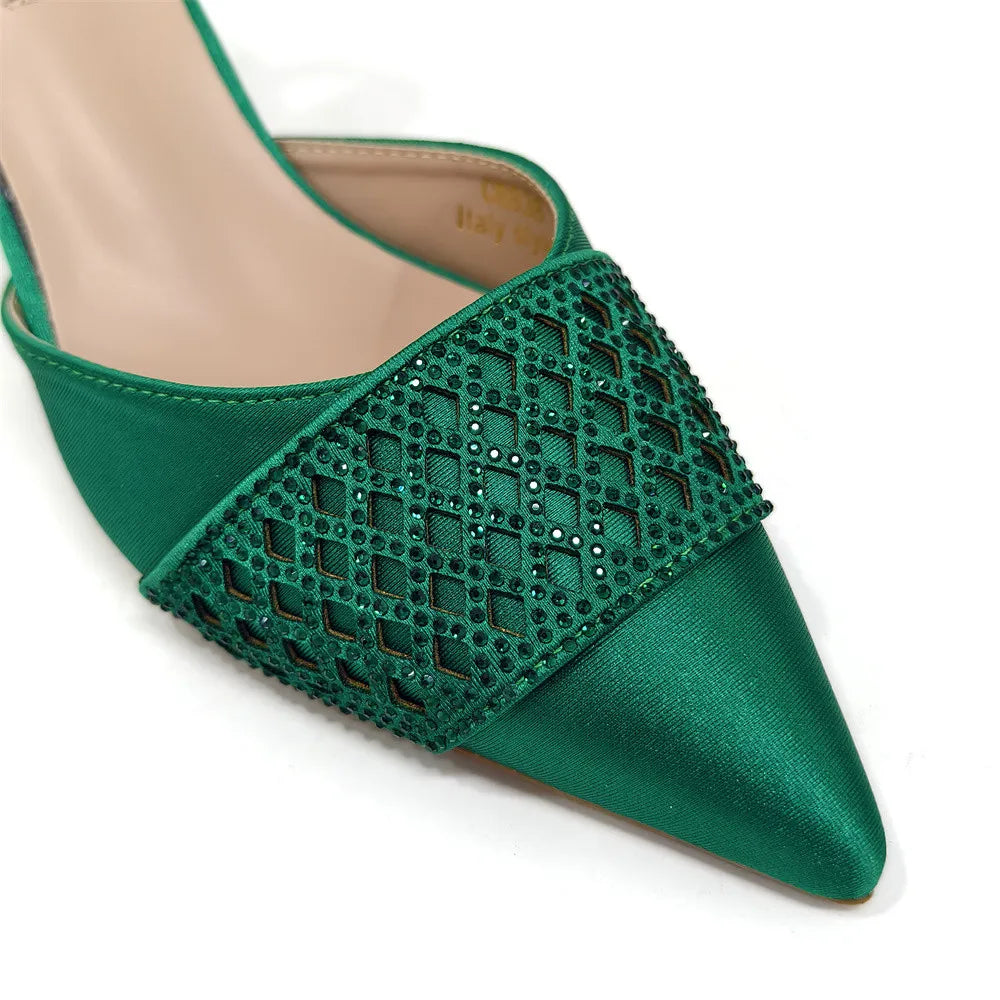 Latest Women Italian Shoes and Matching Bags Decorated with Rhinestone Elegant Pointed Toe Wedding Shoes Bride
