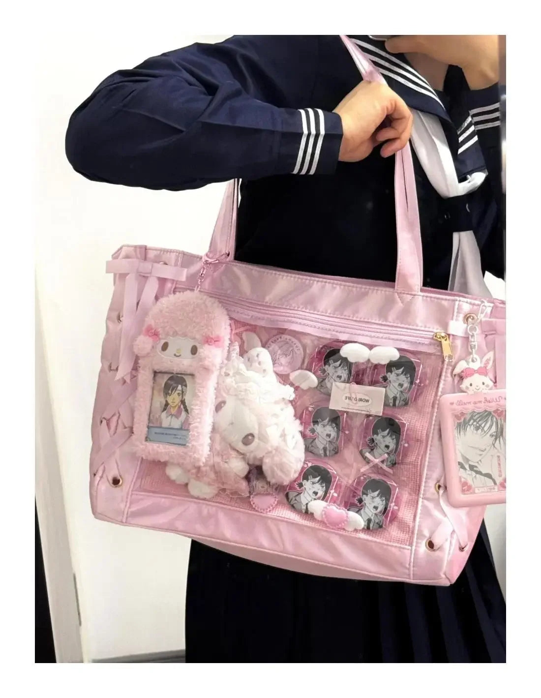 New Y2K Sweet Lolita Pink Ita Bag Women Japanese Transparent Large Capacity Tote Bag Ladies Harajuku Kawaii Handbag Aesthetic