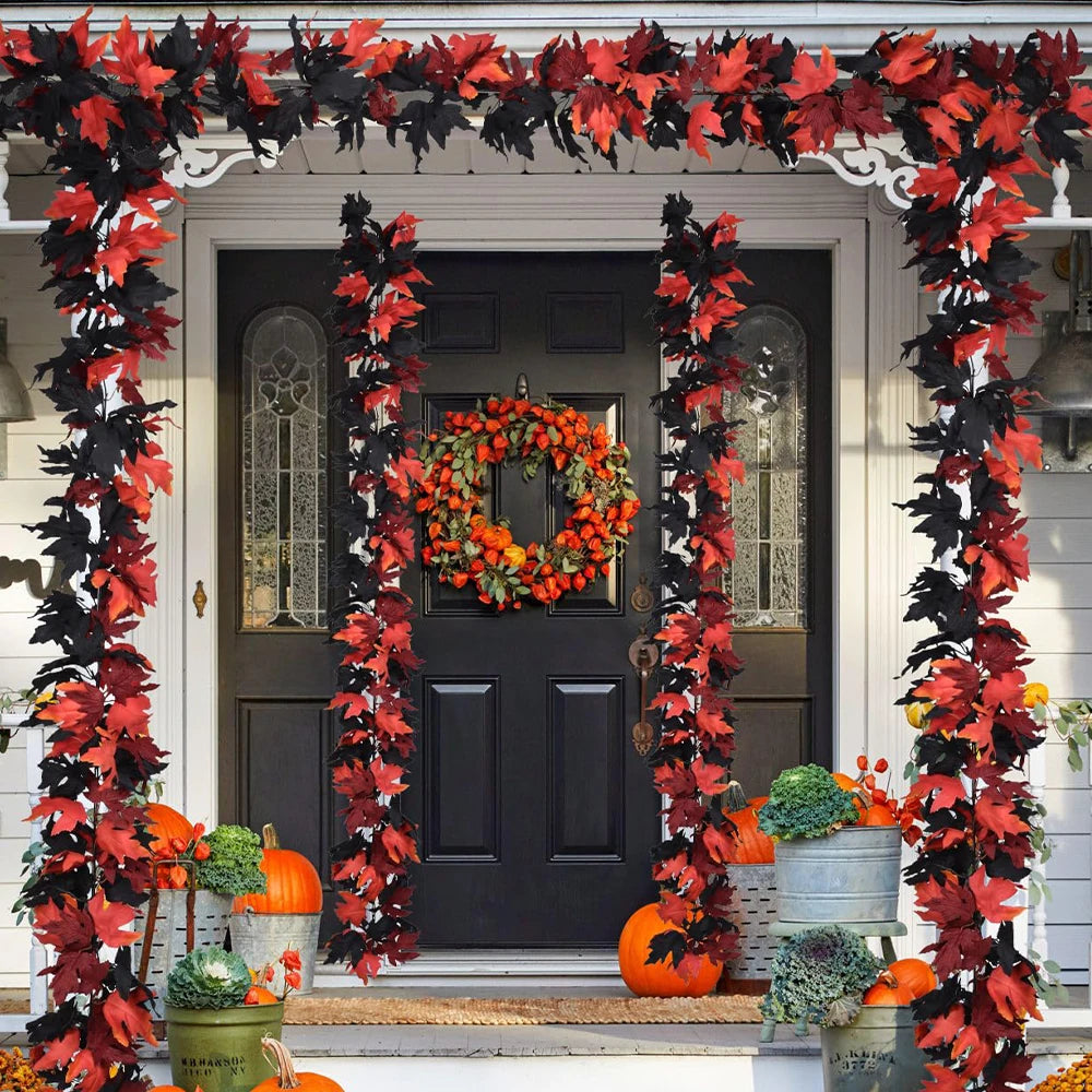 1Pc 6.5Ft Artificial Fall Maple Leaf  Foliage Fake Plant Garland for Home Halloween Thanksgiving Party Wall Table Autumn Decor