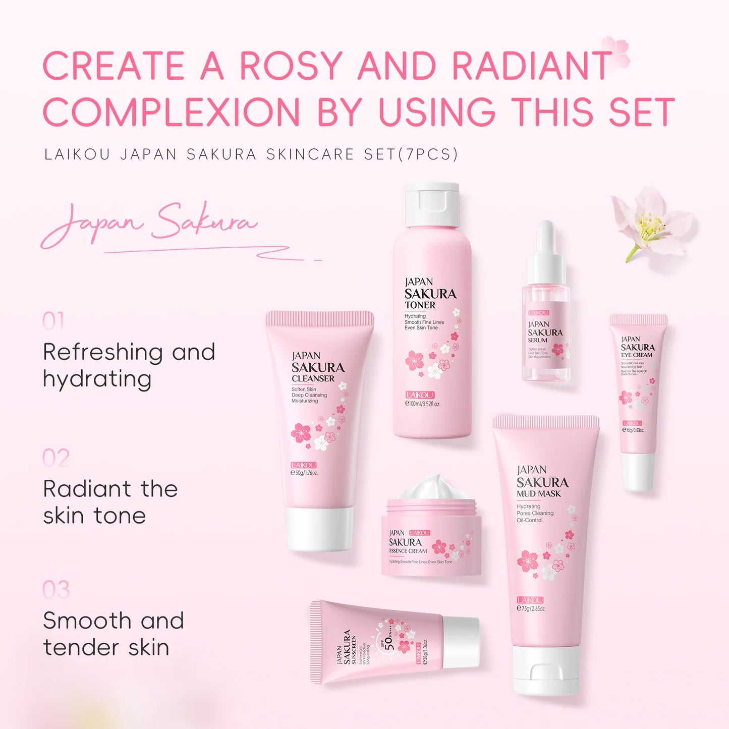 LAIKOU cleansing Laikou moisturizing hydration Japan Cherry Blossom Skincare 7-piece Mud Mask Edition Facial Care Set