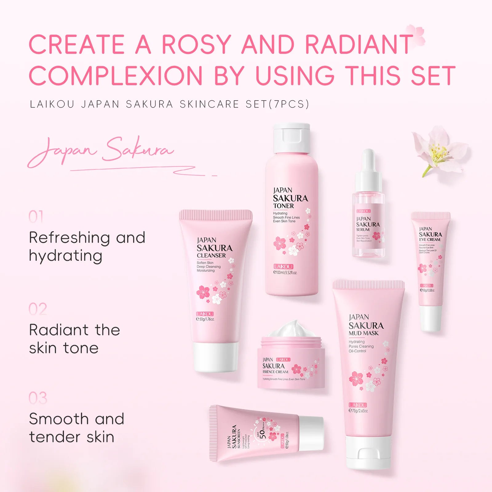 LAIKOU cleansing Laikou moisturizing hydration Japan Cherry Blossom Skincare 7-piece Mud Mask Edition Facial Care Set