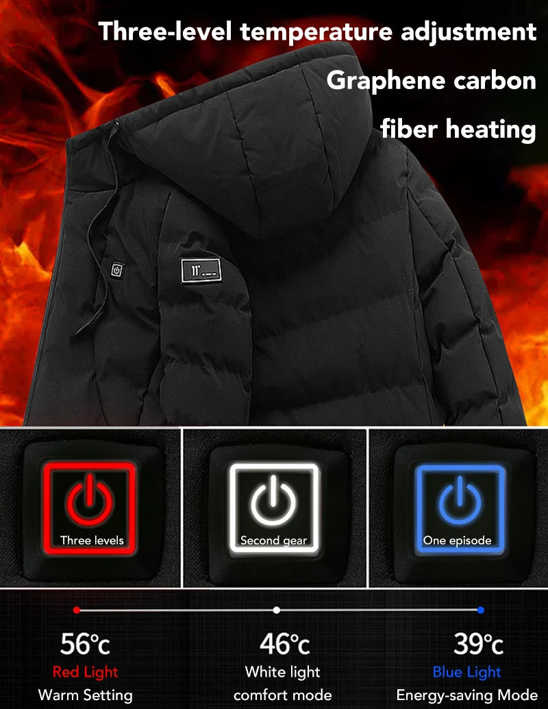 4 Areas Heated Jackets for Men Outdoor Sports Smart USB Charging Heating Outerwear Winter Electric Thermal Warm Cotton Jacket