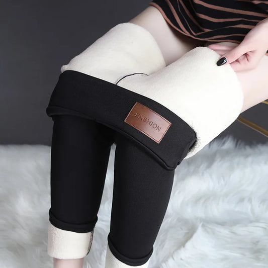 Winter Women Leather Leggings Fleece Lined Velvet Keep Warm Pants High Waist Leggings Women Solid Comfortable Stretchy Thermal