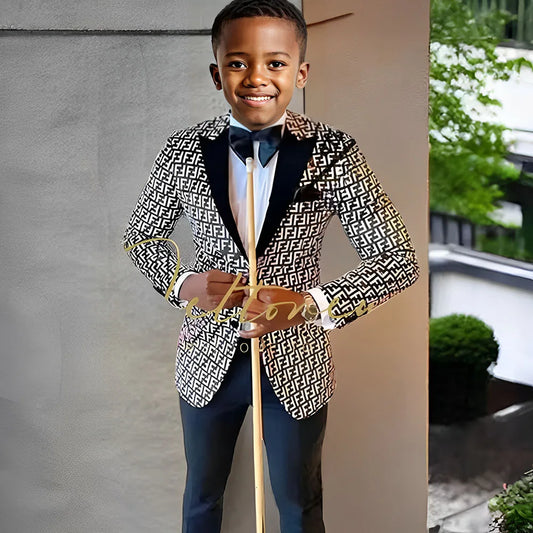 Floral Prom Boy Suits Slim Fit Costume Boy Wedding Tuxedo Terno Blazer 2 PCS Kids Designer Fashion Suit Set (Jacket + Pants)