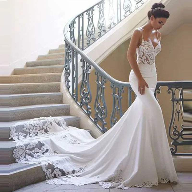 Mermaid Lace Wedding Dress Vestidos de novia Vintage Sweetheart Neck Bridal Gowns Sexy Backless Wedding Dresses