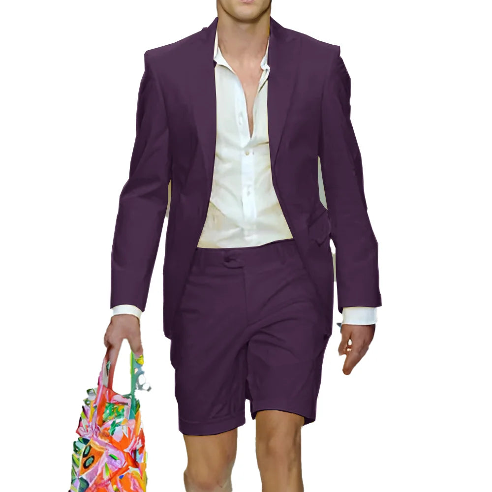 Fashion Yellow Suit for Mens Summer Jacket Shorts Suit 2 Piece Set Wedding Groom Tuxedo Formal Blazer Customized