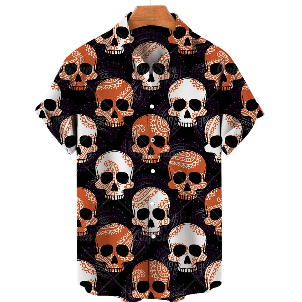 Hawaiian Beach Shirt Fashion Design Men's 3D Skull Print Shirt Retro Casual Street Clothing Men's Summer Unisex Short Sleeve Top