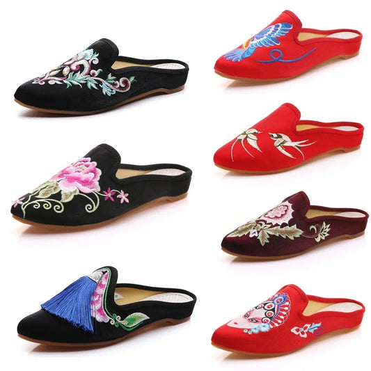 Summer Harajuku Chinese Style Women's Slippers Casual Vintage Embroidery Women Shoes Ethnic Style Fashion Streetwear Sandales