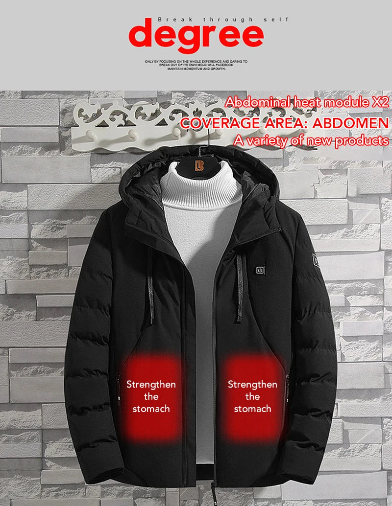 4 Areas Heated Jackets for Men Outdoor Sports Smart USB Charging Heating Outerwear Winter Electric Thermal Warm Cotton Jacket