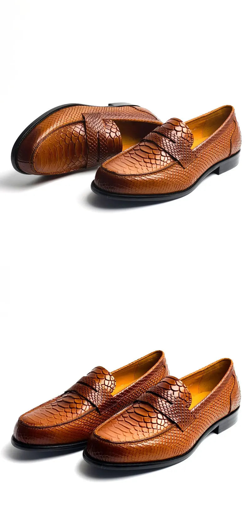 Men's Snake Pattern Penny Loafers – Handcraft Business Leather Shoes
