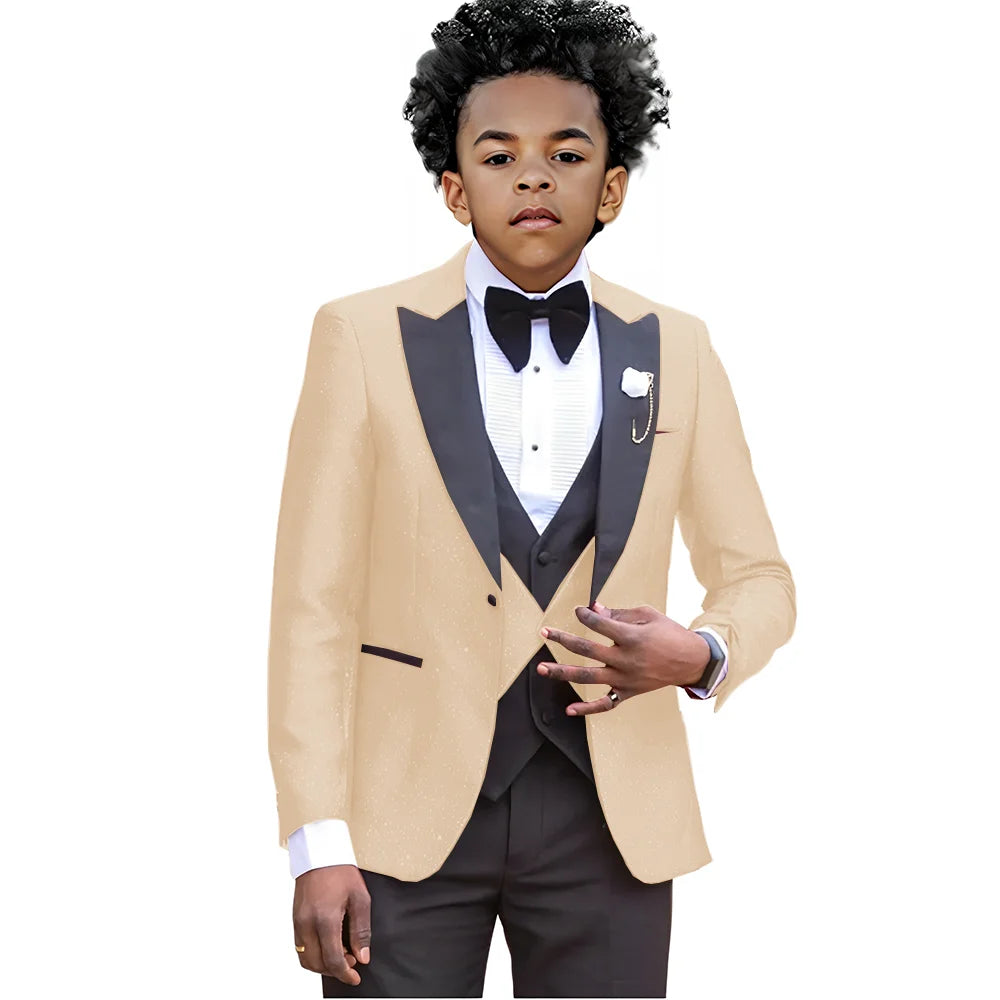 Boy Suits For Wedding Luxury Tuxedos 3 Pieces Slim Fit Boy Wear Party Prom Blazer Vest With Pants Custom Made