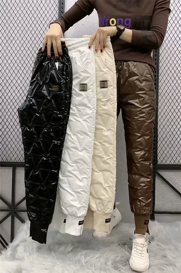 Autumn Winter Cotton Trousers Women's Snow Waterproof Warm Pants 2025 New Winter Drawstring Thicken Casual  Harem Pants