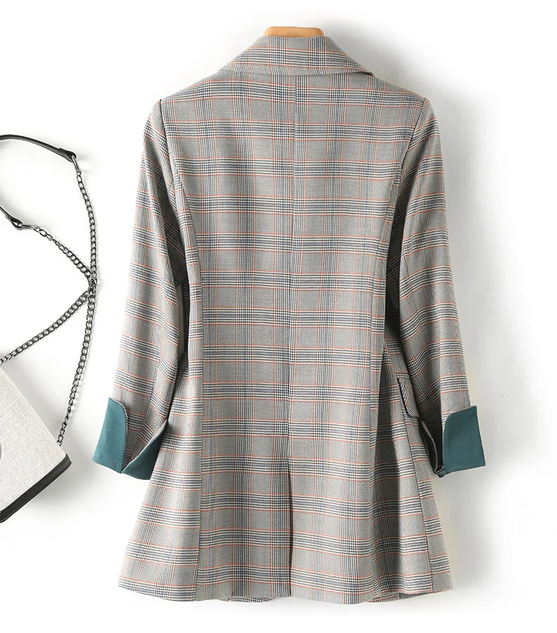 New Fashion Business Interview Plaid Suits Women Work Office Ladies Long Sleeve Spring Casual Blazer