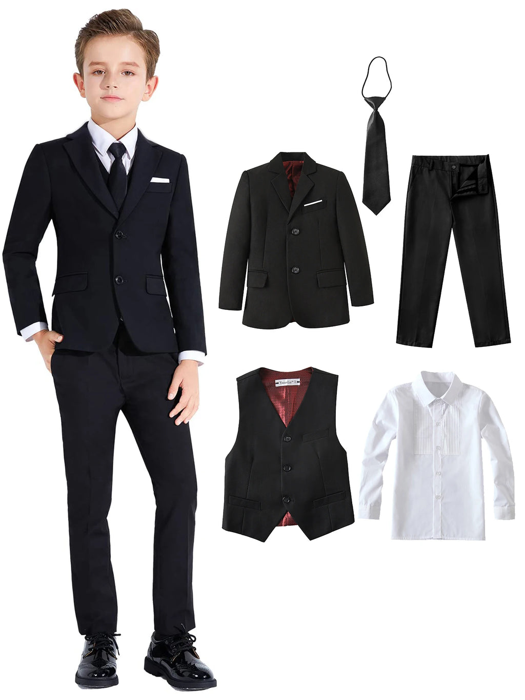 Boys Slim Fit Formal Suit Set – 5-Piece Dresswear | Sizes 2T–20 | School, Wedding & Special Occasions