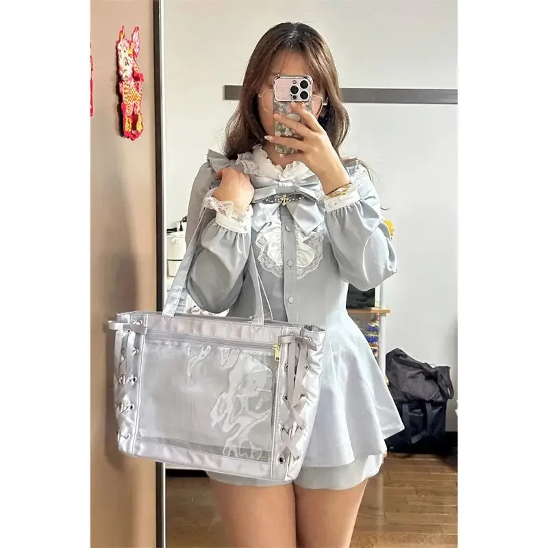 New Y2K Sweet Lolita Pink Ita Bag Women Japanese Transparent Large Capacity Tote Bag Ladies Harajuku Kawaii Handbag Aesthetic