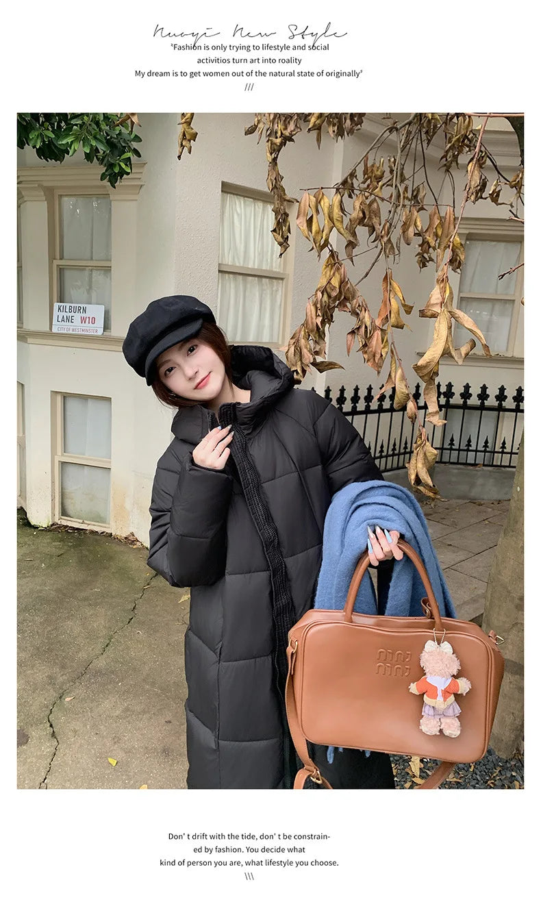 Long Coats Parkas Women Loose Zipper Hooded Jacket Thick Warm Casual Full Sleeve Elegant Spliced Jackets Autumn Winter