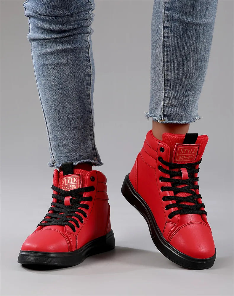 2025 Spring Fashion Red Men's Sneakers High Top Skateboarding Shoes for Men Women Comfortable Unisex Leather Sneakers Size 35-46