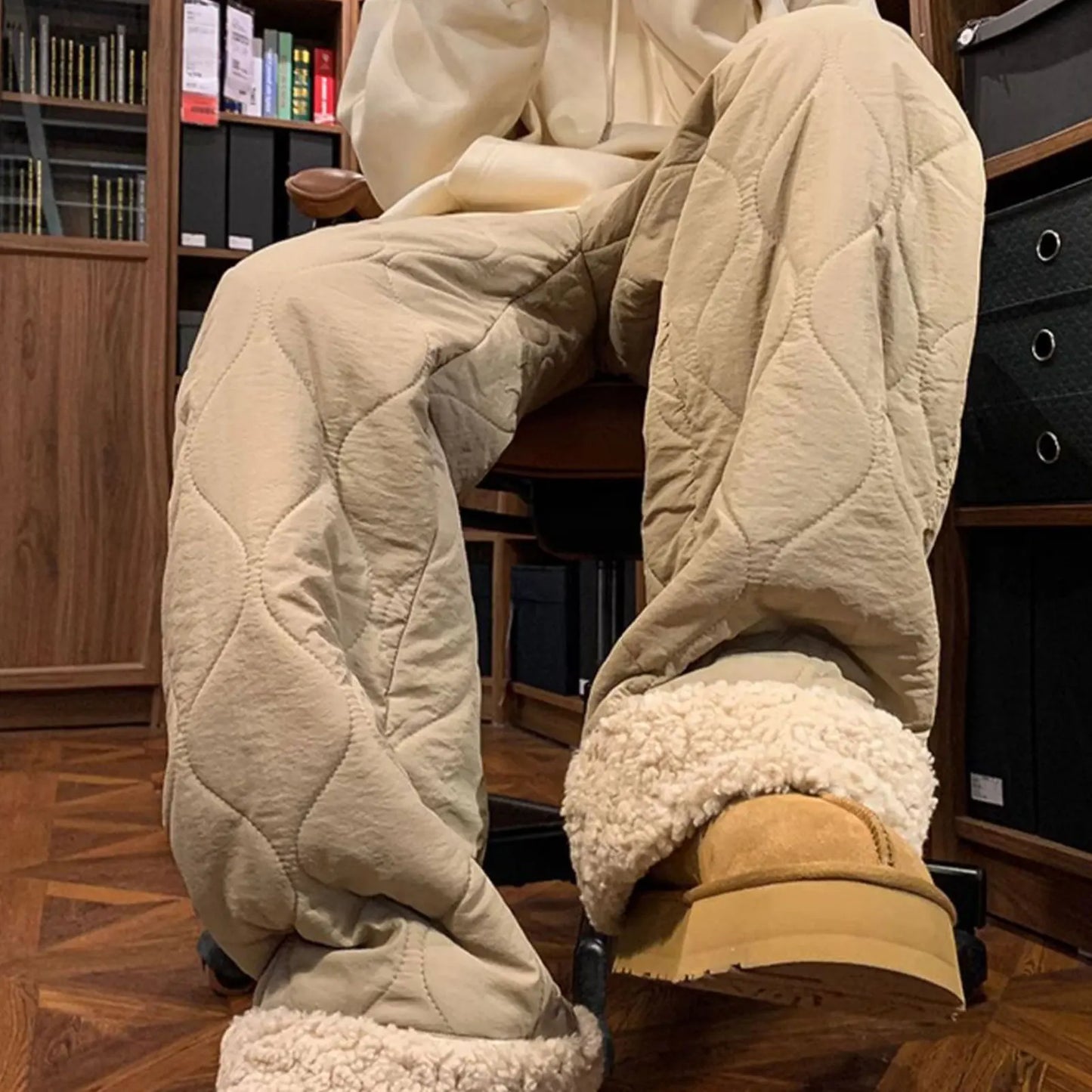 Winter Down Pants Fleeces Lines Windproof Women High Waist Warm Trousers Ultra Warm Water Repellent Loose Trousers 2025