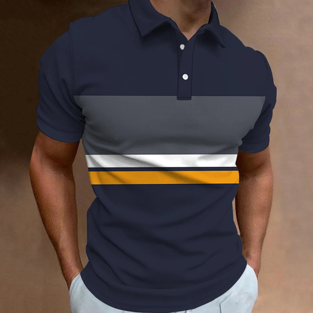 Men Summer Short Sleeve Spell Color Polo Shirt Men Golf Polo Shirt Tops .