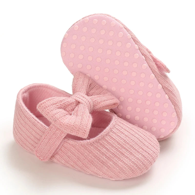 Newborn Toddler Baby Shoes Girl Baby Crib Shoes Princess Flower Bow Baby Cotton Sole First Walker Sneakers 0-18 Months