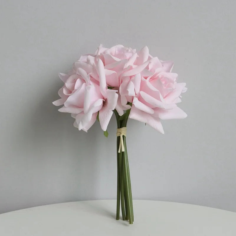 5Heads Curled Edge Rose Bouquet Real Touch Artificial Flowers Rose Wedding Bridal Bouquet Party Festival Home Decor Fake Flowers