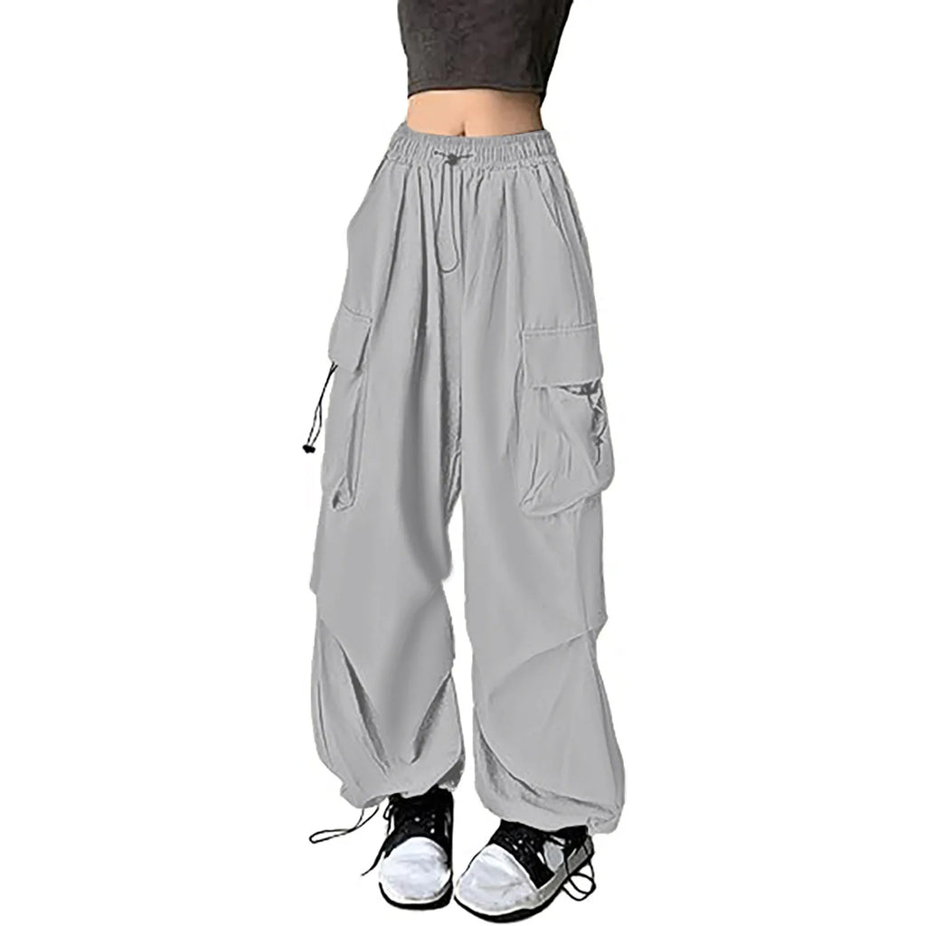 Womens Baggy Cargo Pants Streetwear Hip Hop Joggers Sweatpants Drawstring Casual Loose Dress Pants for Women Business Casual