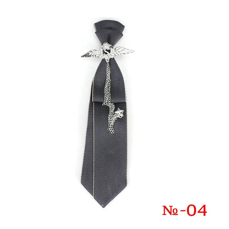 Retro Fabric Ribbon Rhinestone Black Bow Tie Collar Bowkont Cravat School Girl Boys Gifts for Women Clothing Jewelry Accessories