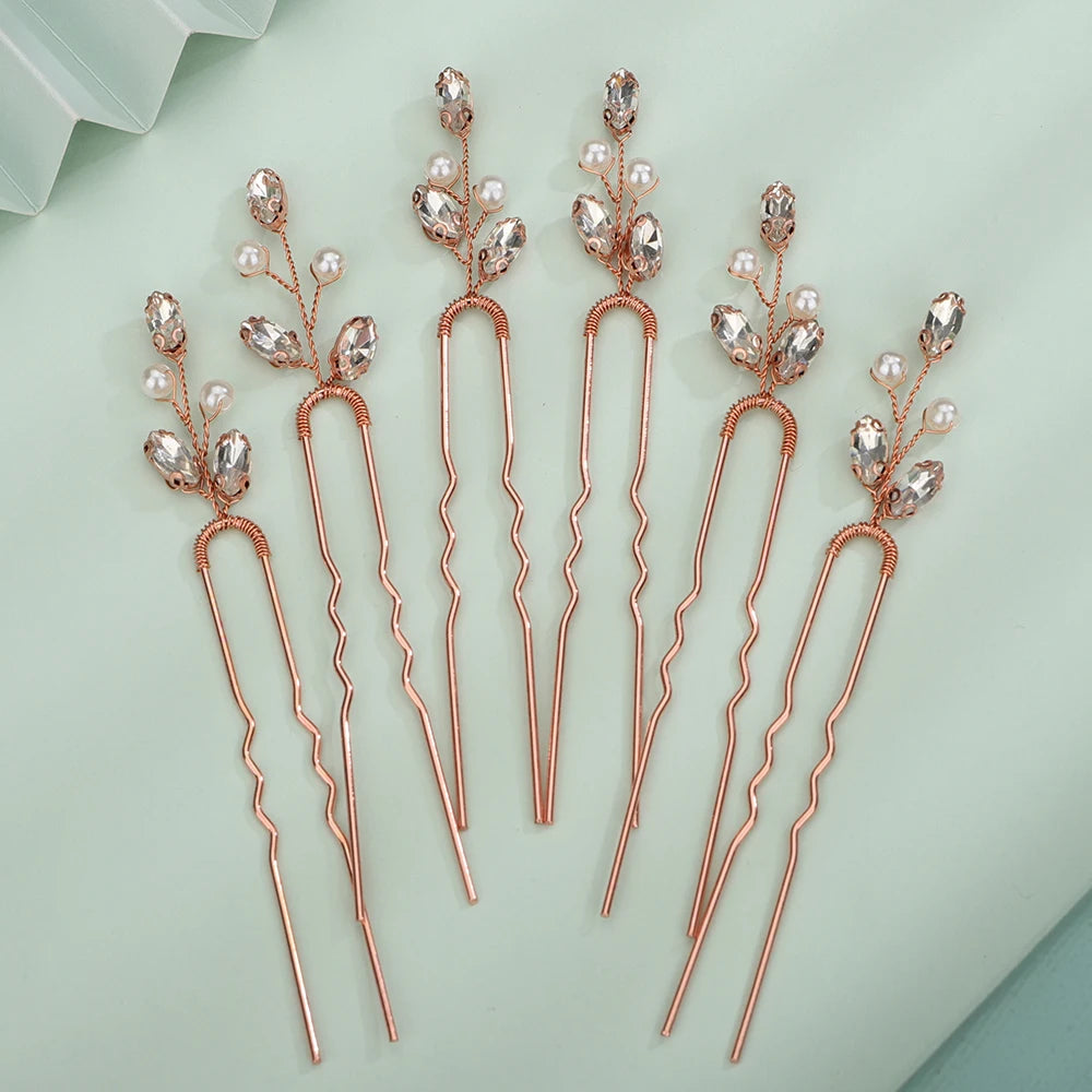 Silver Rhinestone Hairpins for Wedding Hair Accessories Women Handmade Gold Pearl Bridal Hair Pins Simple Trendy Headpiece Tiara