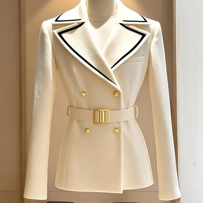 Blazer Coat Women's New 2025Autumn Casual Top Double-breasted Elegant Office Jacket Waist Fashion Ladies Suit Chic Outerwear