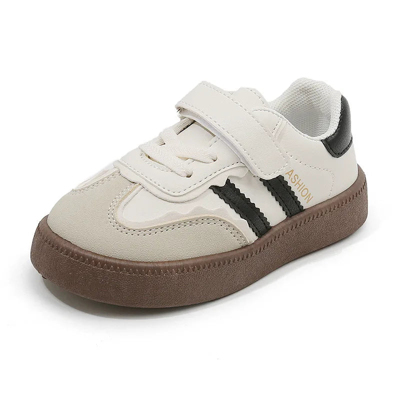 Children Spring Autumn Fashion Soft Soled German Training Shoes Boy Casual Board Shoes Girls Velcro Sneakers Striped White Shoes