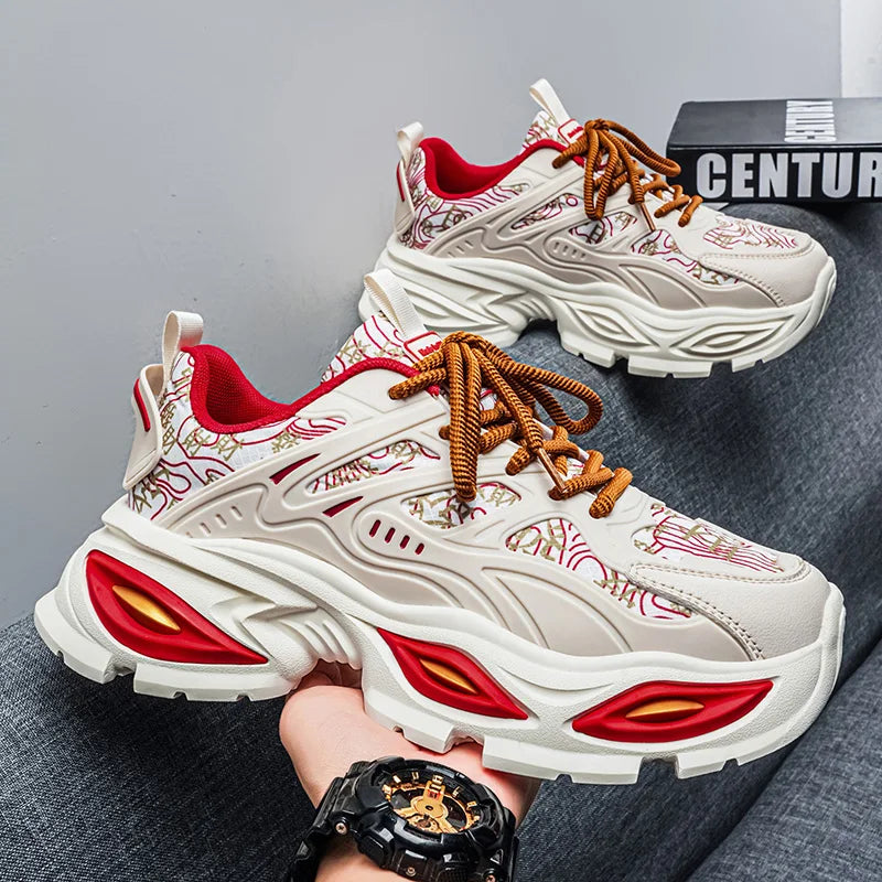 Chunky Sneakers Mens Original Designer Sports Shoes Fashion Casual Leather Fabric Breathable Height Increased Platform Gym Shoes