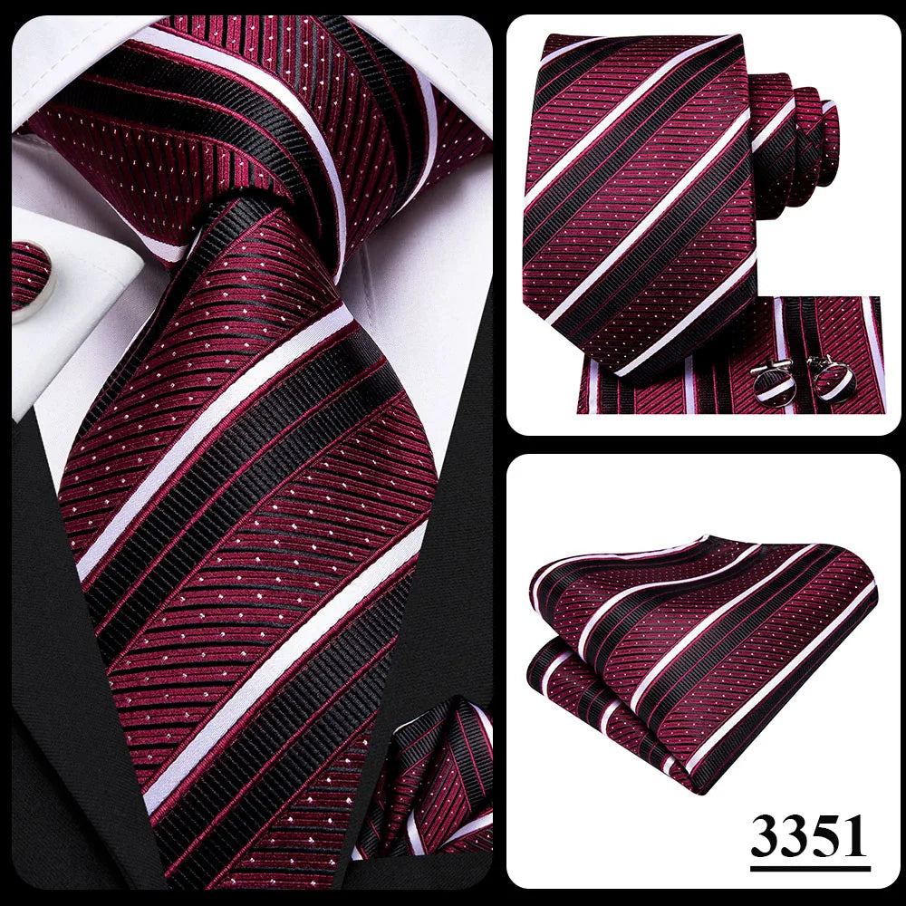 Hi-Tie Designer Red Burgundy Plaid Silk Wedding Tie For Men Handky Cufflink Gift Mens Necktie Fashion Business Party Dropshiping