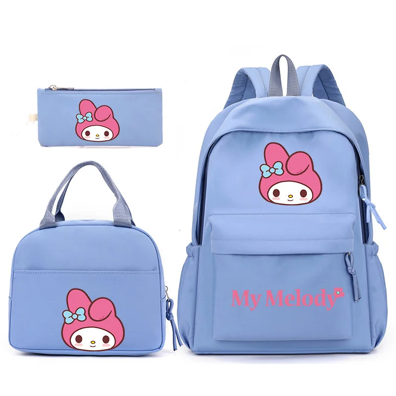 3pcs/Set My Melody Backpack with Lunch Bag for Teenagers Student School Bags Casual Comfortable Travel Set