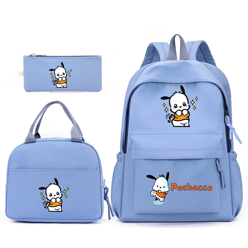 3pcs/Set Pochacco Backpack with Lunch Bag for Teenagers Student School Bags Casual Comfortable Travel Set