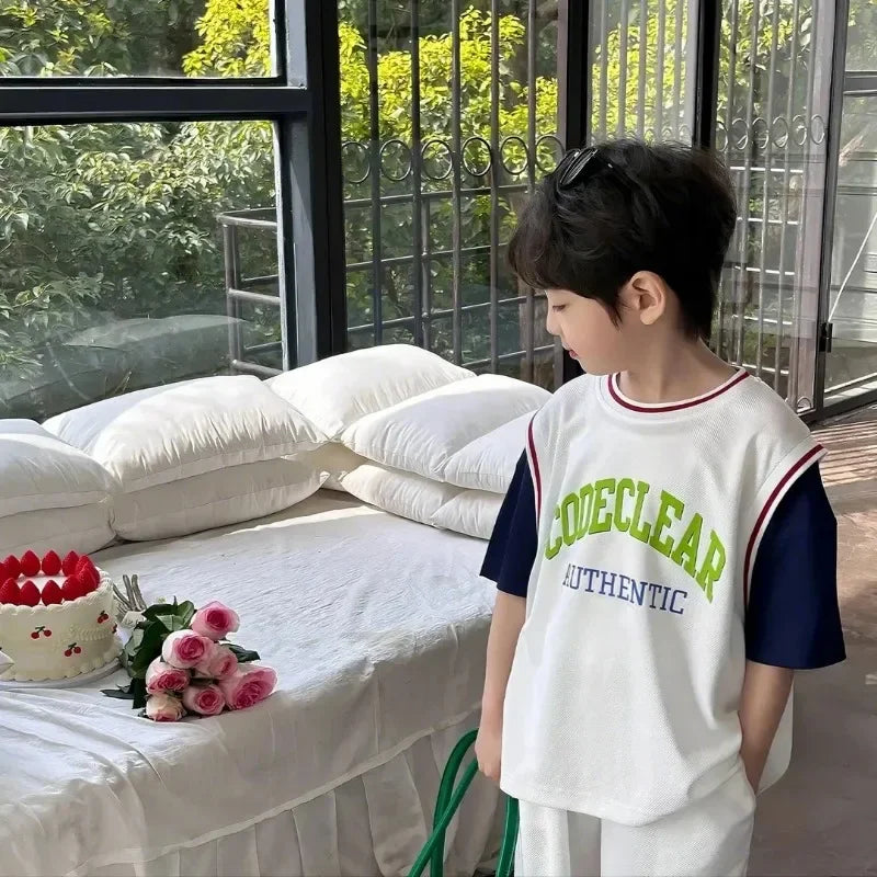 2pcs New Kids Short Sleeve Set Summer Short Sleeve Set 2025 Thin Children's Clothing Quick Dry Sports Suit