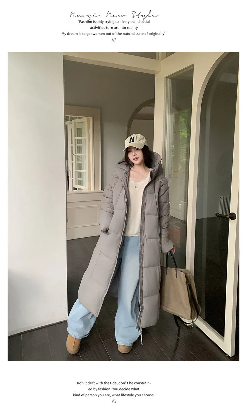 Long Coats Parkas Women Loose Zipper Hooded Jacket Thick Warm Casual Full Sleeve Elegant Spliced Jackets Autumn Winter