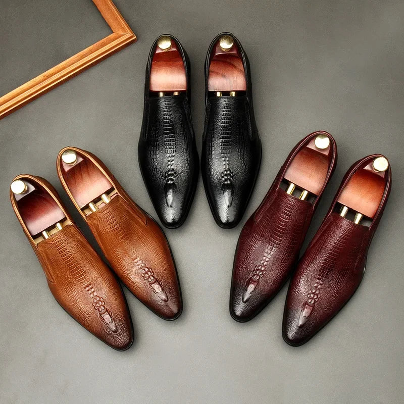 Handmade Mens Wedding Oxford Shoes Black Blue Genuine Leather Flat Dress Shoes Crocodile Pattern Summer Business Formal Loafers
